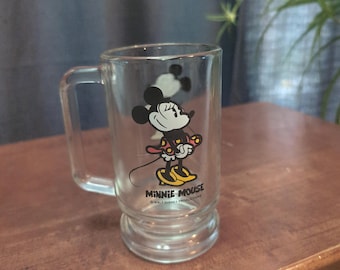 Vintage Minnie Mouse Walt Disney Productions Clear Glass Mug - Beer Mug-10 oz