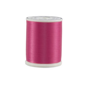 May include: A spool of vibrant fuchsia thread. The thread is tightly wound around a white plastic core. The spool is cylindrical, and the thread appears smooth and shiny. Ideal for sewing, embroidery, or other textile crafts.