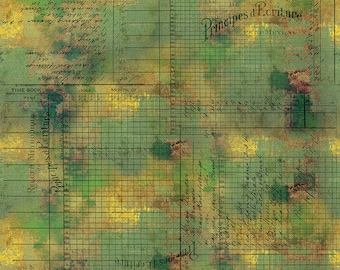 May include: A green and yellow textured background with a grid pattern and handwritten text in French that reads "Reguel Methodique de Principes d'Ecriture".