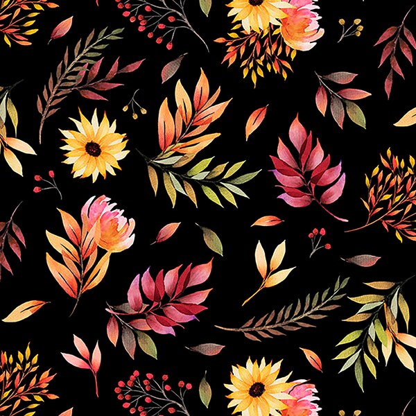 Tossed Harvest Motifs 32104-935 Black by Lola Molina for Wilmington Prints