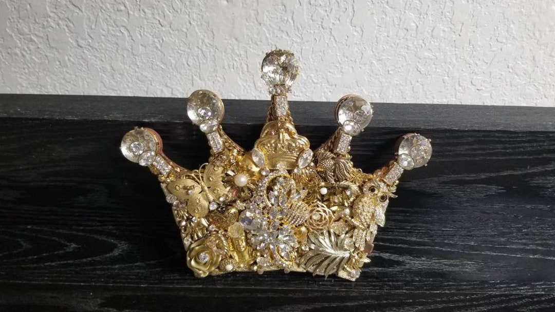 Gold Crown Wall Decor, Upcycled Jewelry Art, Princess Nursery Wall Art, Glam Nursery Decor