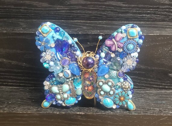 Upcycled Jewelry Butterfly Wall Art, Mosaic Decor