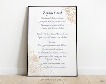 Regina Caeli, Laetare, Digital Printable, Christian Print, Mother Mary prayer, Virgin Mary, Christian Wall Art, Poster Deco INSTANT DOWNLOAD