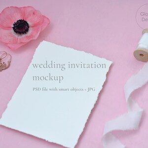 Anemone invito Mockup 5x7", Deckled edge wedding invite Mock up, Birthday Thank you card Mockup, PSD smart object + JPG digital download