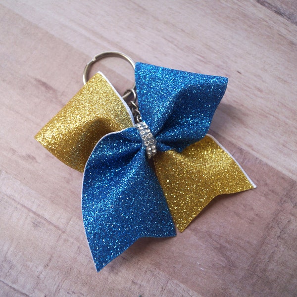 2 Toned Mini Glitter Cheer Bow Keychain (large)