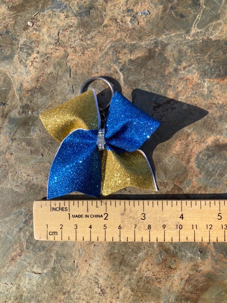 2 Toned Mini Glitter Cheer Bow Keychain small 