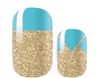 Manicure Nail Polish Strips Wraps Summer Turquoise Gold Poolside Glam
