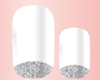 Manicure Nail Polish Strips Wraps White Silver Glitter Crescent Moonshine