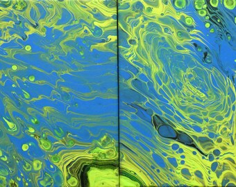 2er Set 8x10 Neon Gelb Grün & Blau Abstrakt