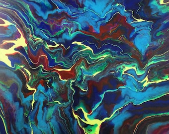 16x20 Teal Blau, Grün, & Rot Abstrakt