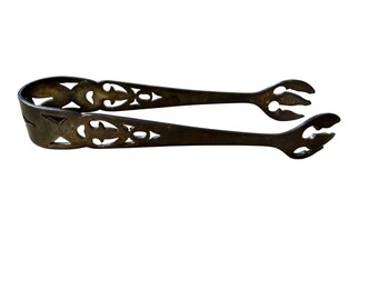 Pinzas para azúcar Webster de plata esterlina con garra antigua calada de filigrana de 3,25 pulgadas.
