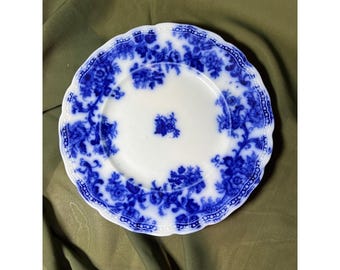 Antique Flow Blue Lancaster New Wharf Pottery 1891 Salad Plate England 8-3/4"