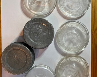 Lot of 7 Canning Jar 2 Ball Galvanized Lids milk glass insert 5 glass inserts