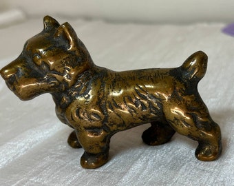 Vintage Solid Brass Scottie Dog Figurine Heavy 3" x 2" Paperweight