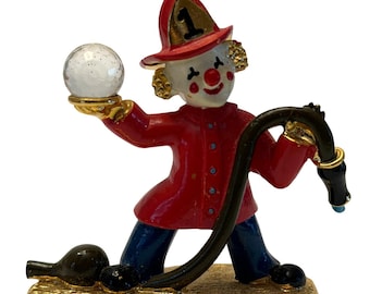 Ron Lee pompier clown figurine boule de cristal base or signé KH438 vintage