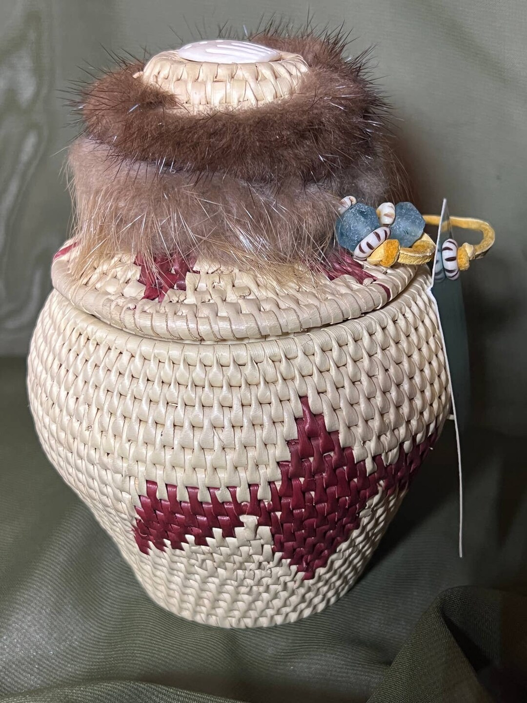 Alaskan Seagrass Basket With Bone Recycled Glass Beads Mink Etsy