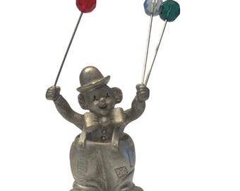 Figurine vintage de clown en étain avec des ballons de cristal miniatures de cirque à collectionner
