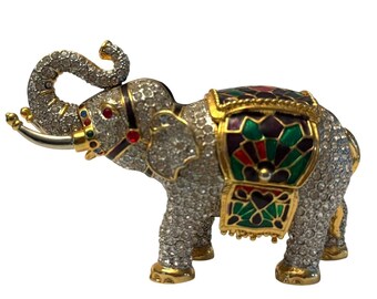 Figurine vintage en cristal DZ éléphant avec strass émaillé doré