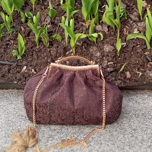 Chocolate woman bag vintage clasp handbag kiss lock bag evening brown bag clip frame bag evening purse shoulder bag bohemian jacquard bag