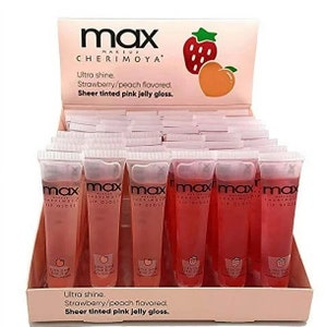 Max Lip Gloss 48 pcs: Pink Jelly with Strawberry and Peach Flavors Box Set