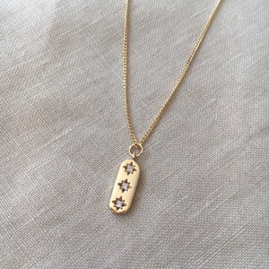 Gold Plated Star Pendant Necklace with Cubic Zirconia, Minimalist Bar Charm on a Dainty Curb Chain, Gift Idea by Wild Ivy Jewellery