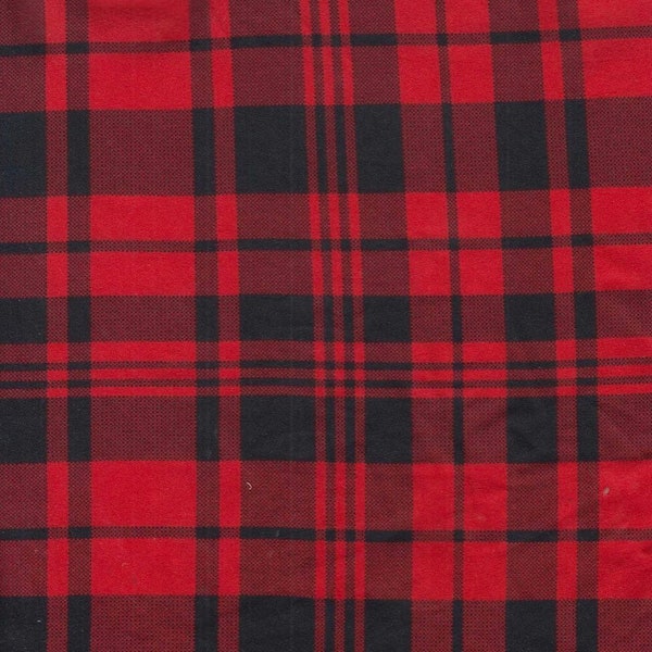 Red Black Plaid Double Brushed Poly Knit Fabric, fabric by the yard, printed knit, brushed knit, polyester fabric, plaid fabric