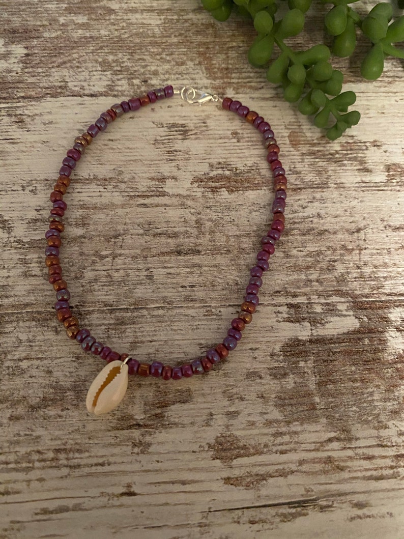 Seed Bead Anklet Cowrie Shell Beaded Anklet Shell Charm Ankle Bracelet Seed Bead Ankle Bracelet