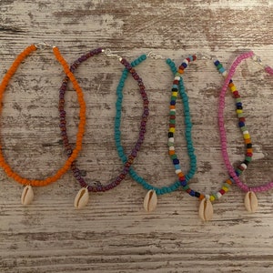 Cowrie Shell Beaded Anklet, Seed Bead Anklet, Shell Charm Ankle Bracelet, Seed Bead Ankle Bracelet