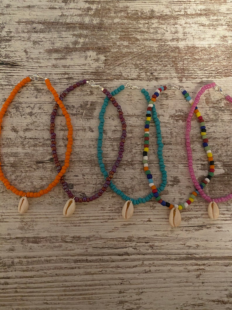 Seed Bead Anklet Cowrie Shell Beaded Anklet Shell Charm Ankle Bracelet Seed Bead Ankle Bracelet