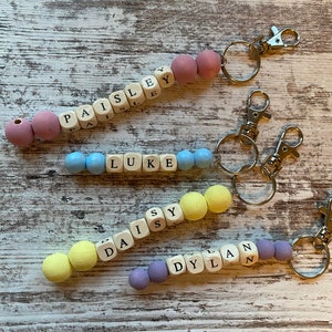 CUSTOM Wooden Bead Name Keychain, Diaper Bag Keychain, Diaper Bag Zipper Pull, Name Zipper Pull