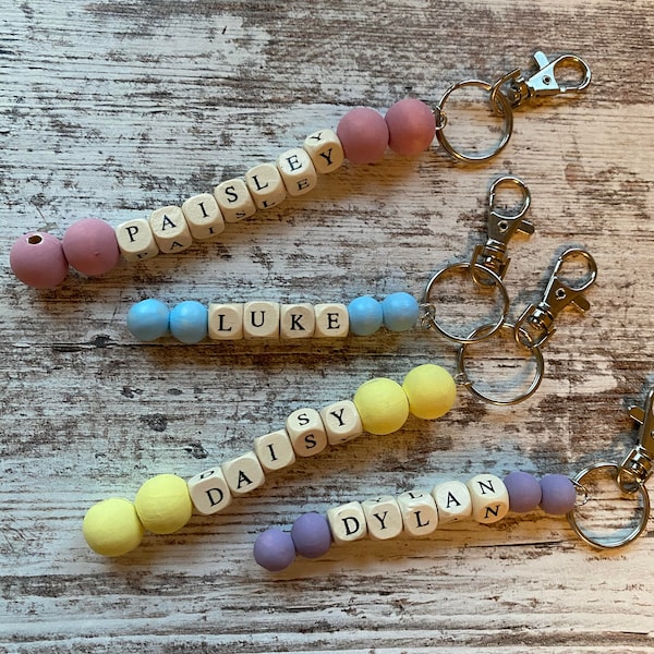 Wood Bead Keychain Etsy