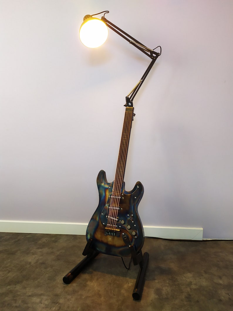 Metal Guitar Lamp Stand Loft Floor Lamps Home Design Etsy