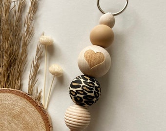 Keyring | Natural | Wood | Leopard | Black | Beige | Cream | Accessories | Gift | Girlfriend | Birthday | Valentine's Day