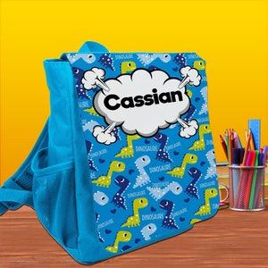 Sac à dos cartable maternelle garçon dinosaure personnalisé, sac crèche, sac à dos école personnalisable