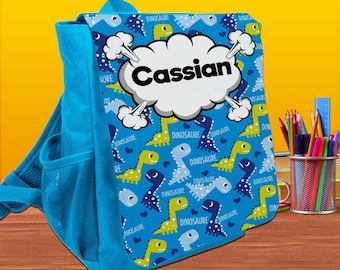 Sac à dos cartable maternelle garçon dinosaure personnalisé, sac crèche, sac à dos école personnalisable