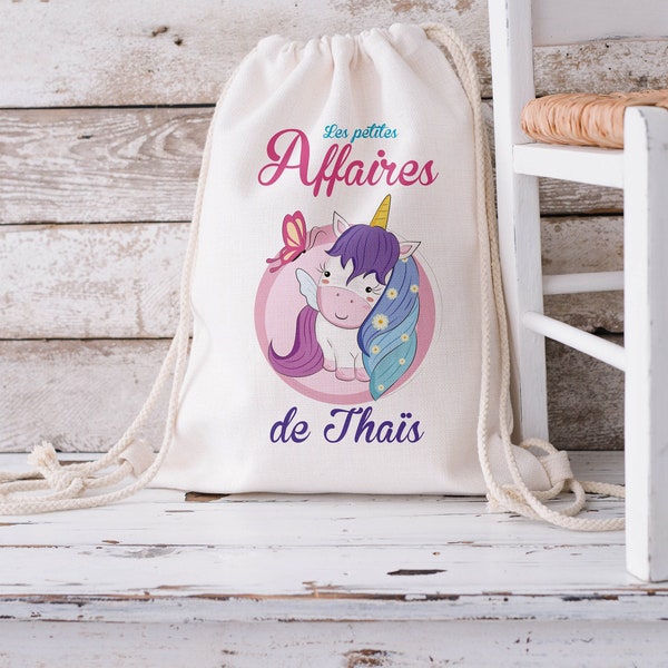 Sac à dos maternelle fille personnalisé licorne, sac doudou, sac de change, sac crèche