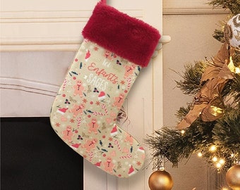 Chaussette, botte de noël personnalisée à suspendre Ici enfants sages - Décoration de noël cheminée - Bas à garnir - idée cadeau noël