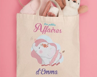 Customizable children's tote bag Elephant - personalized first name