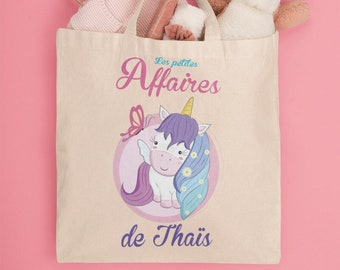 Tote bag enfant licorne personnalisé – Sac prénom pour fille, cadeau anniversaire ou Noël, sac crèche ou école