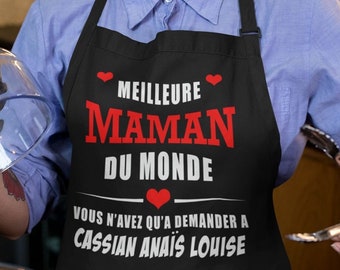 Tablier personnalisé "Meilleure maman du monde" Idée cadeau de noël maman - Cadeaux pour elle, maman, anniversaire, fête des mères