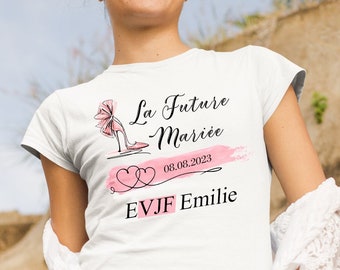 T-shirt EVJF avec prénom et date, team bride, Team de la mariée, t-shirt personnalisé, enterrement de vie de jeune fille, mariage.