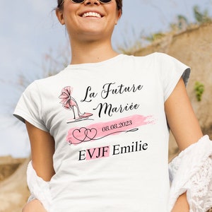 T-shirt EVJF avec prénom et date, team bride, Team de la mariée, t-shirt personnalisé, enterrement de vie de jeune fille, mariage. image 1