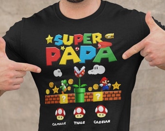 T-shirt personnalisé "Papa Mario" cadeaux papa, fête des papas, fête des pères, t-shirt cadeau personnalisé, idée cadeau noël