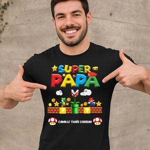 T-shirt personnalisé "Papa Mario" cadeaux papa, fête des papas, fête des pères, t-shirt cadeau personnalisé, idée cadeau noël