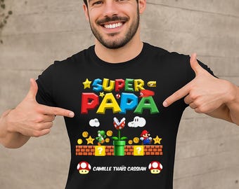 T-shirt personnalisé Papa Mario - Cadeaux papa, fête des papas, fête des Pères, t-shirt cadeau personnalisé, idée-cadeau Noël