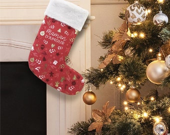 Chaussette, botte de noël personnalisée à suspendre Maman d'amour - Décoration de noël cheminée - Bas à garnir - idée cadeau noël