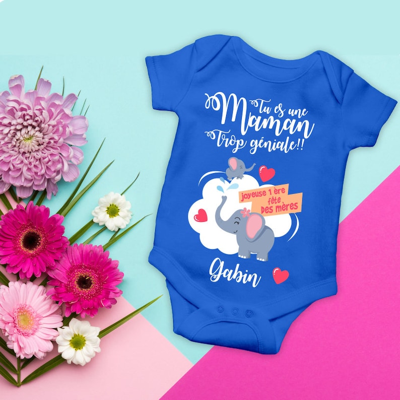 Special Mother's Day bodysuit, baby gift, Mother's Day gift, customizable boy bodysuit Bleu