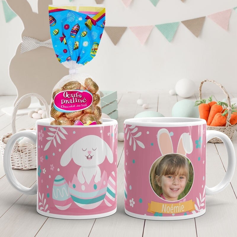 Mug de Pâques Personnalisé Lapin Oeuf Rose