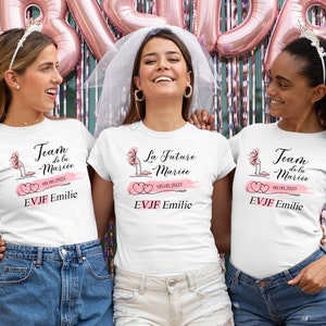 T-shirt EVJF avec prénom et date, team bride, Team de la mariée, t-shirt personnalisé, enterrement de vie de jeune fille, mariage. image 3