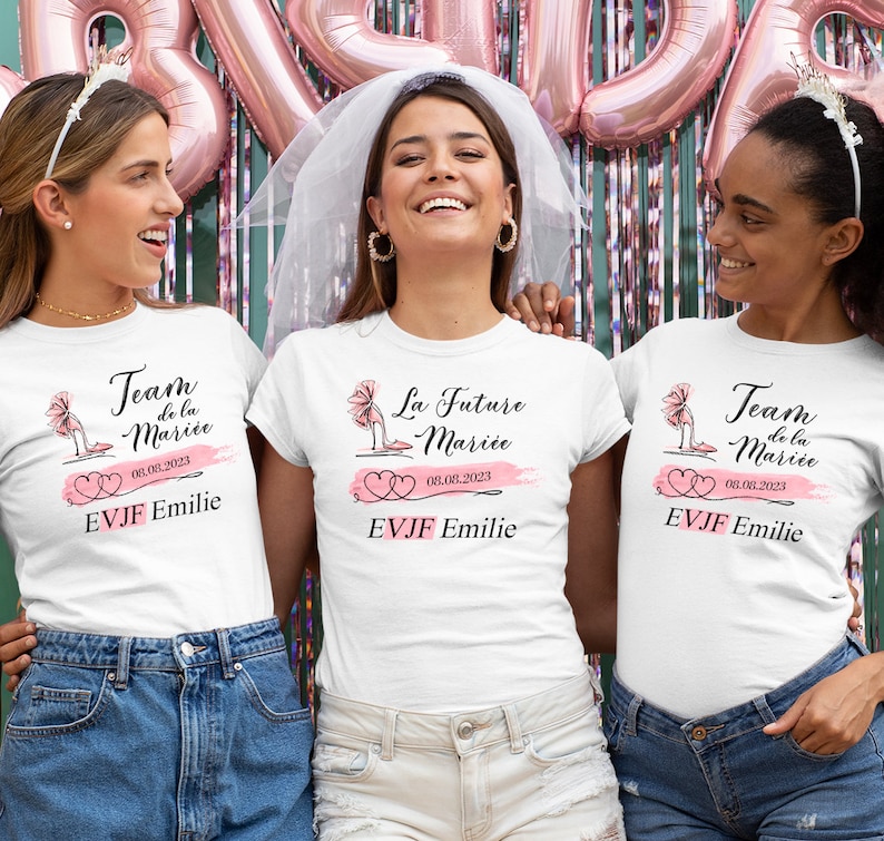 EVJF t-shirt with first name and date, team bride, team of the bride, personalized t-shirt, bachelorette party, wedding. image 3